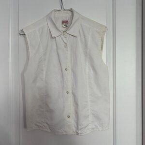 KENZO White Cotton Sleeveless Collared Button Down Shirt